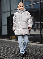 Жіноча Зимова Куртка Стаф Сіра Однотонна Утеплена З Капюшоном Staff Di Light Gray Shopingo