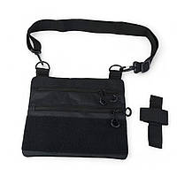 Сумка тактична чорна для скритого носіння з кобурою, чоловічий месенджер з кордури + шеврон в подарунок