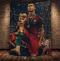 Плед с принтом "Криштиану Роналду, арт стиль, футбол, звезда, игрок, кубок, победитель, сборная" 150х200 см.