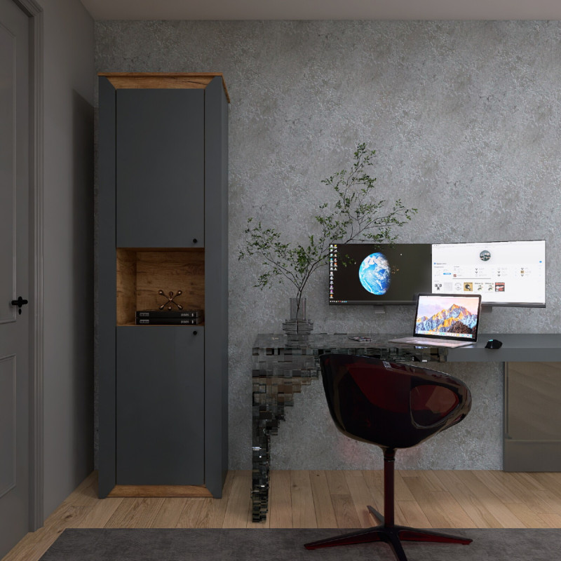 Пенал відкритий 600 Нордик, Дуб Крафт Золотий, Графіт, фото 1