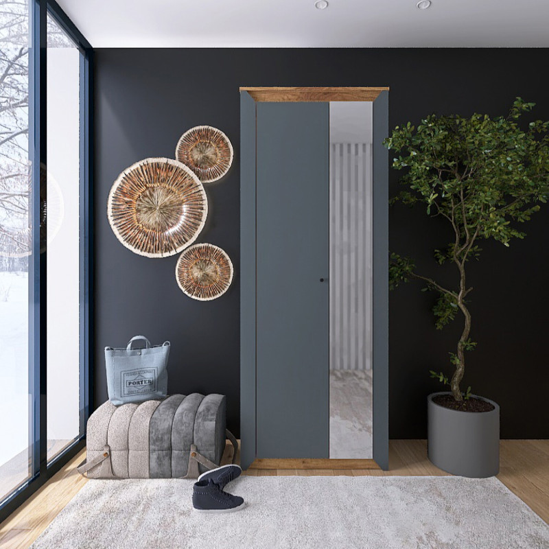 Пенал закритий з дзеркалом 800 Нордик, Дуб Крафт Золотий, Графит, фото 1