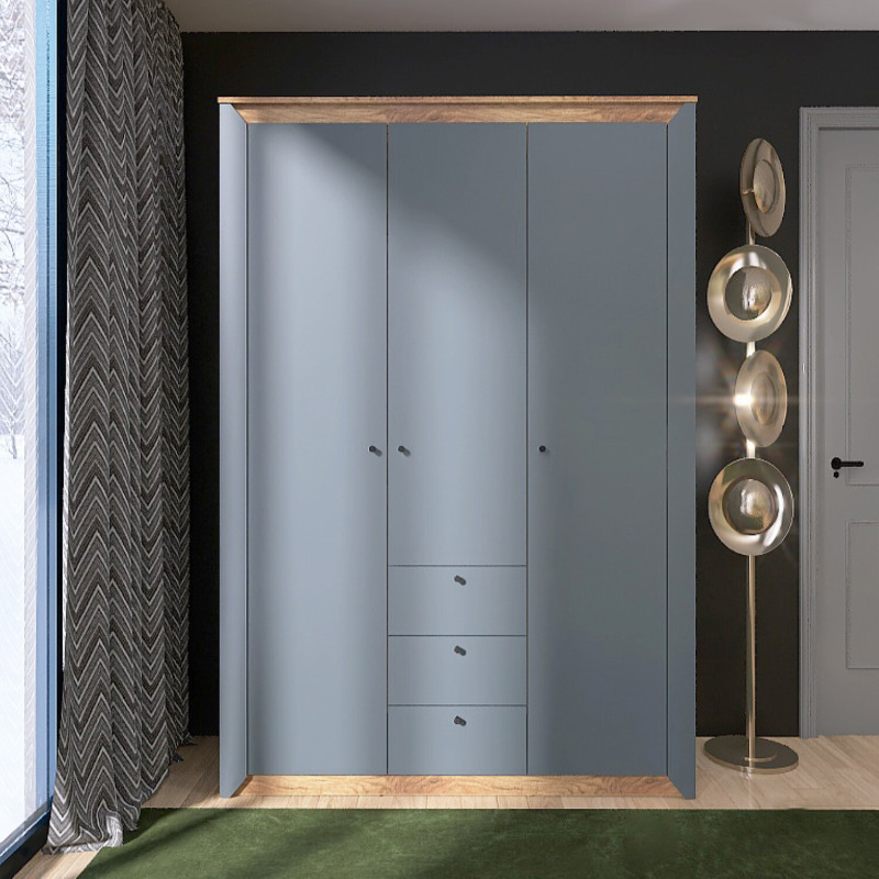 Шафа тридверна 1400 Нордик з шухлядами, Дуб Крафт Золотий, Графіт, фото 1