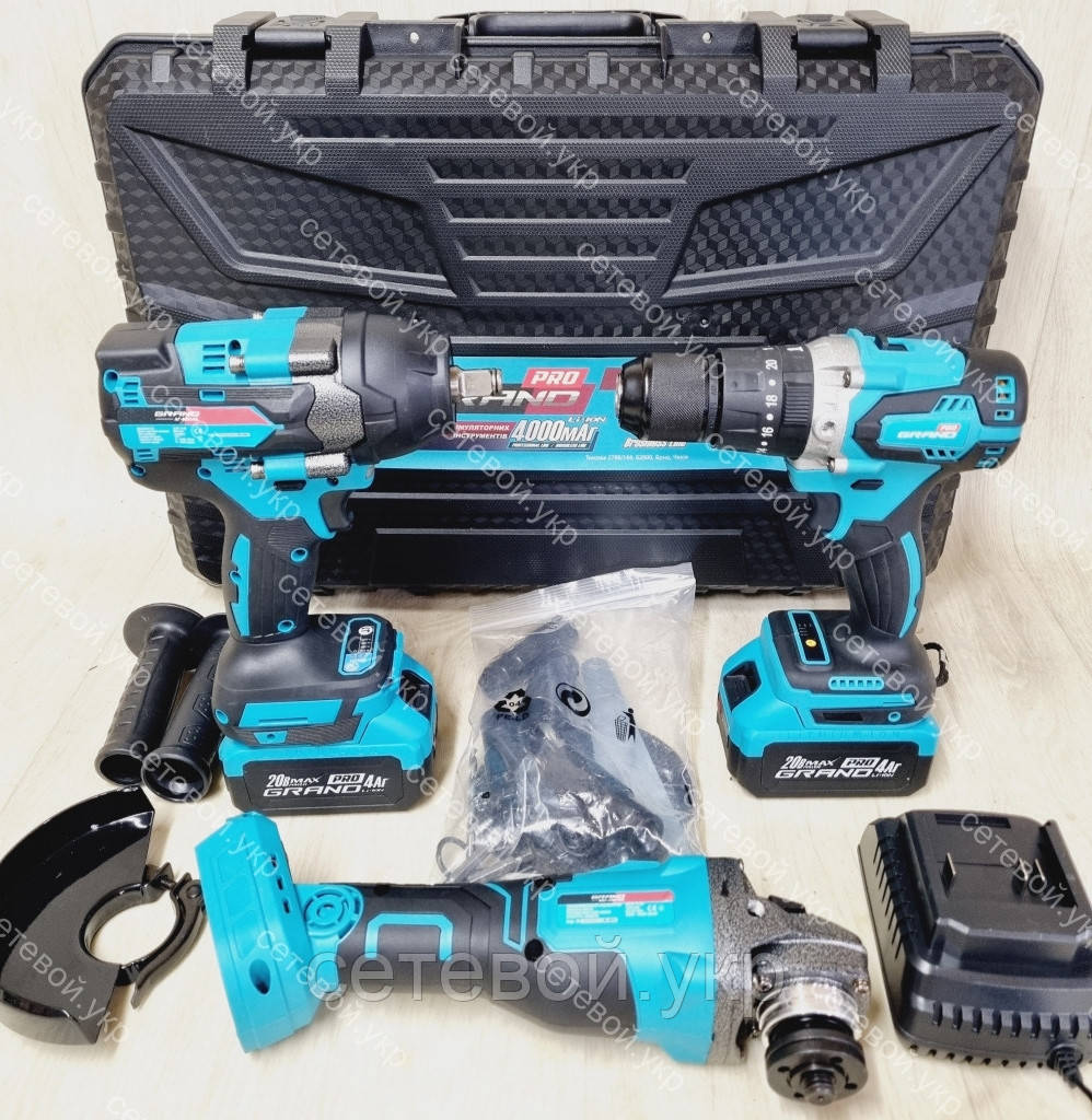 Набір акумуляторних інструментів Grand гайковерт + болгарка + шурупокрут