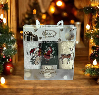 Новорічні рушники кухонні Merry Christmas 100% бавовна 30х50см (3 шт)