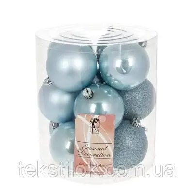 Набір пластикових новорічних куль блакитних 12 шт. D-8 см Ялинкові іграшки, фото 1