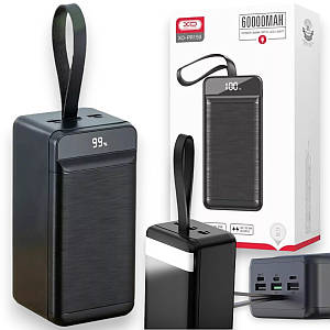 Повербанк Power Bank XO PR159 60000 mAh PD 20W+ QC 22.5W Зовнішній портативний акумулятор з ліхтариком, чорний