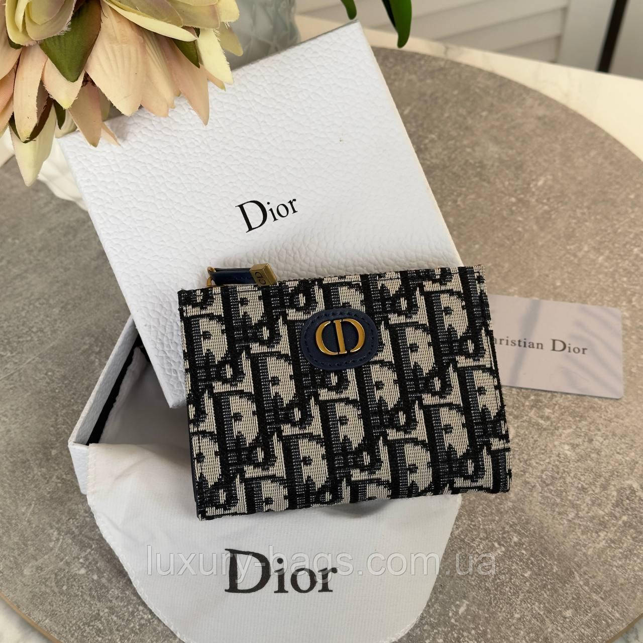 Складаний жіночий шкіряний мінігаманець Dior, фото 1