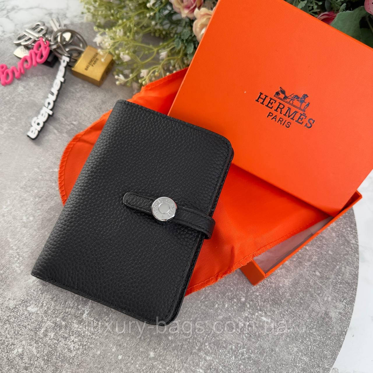 Шкіряний складаний жіночий гаманець Hermes, фото 1