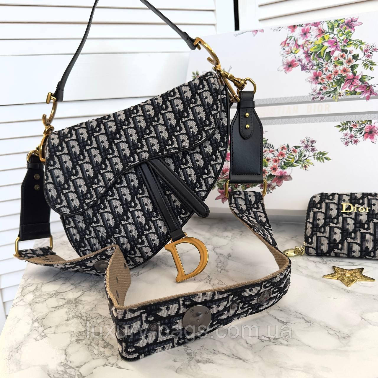 Модна жіноча сумочка Christian Dior Saddle + маленький гаманець у комплекті, фото 1