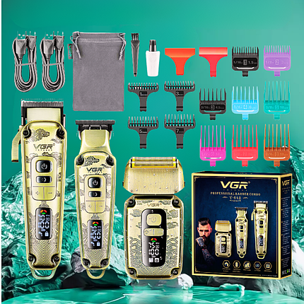 Комплект 3в1 машинка для стрижки триммер електробритва VGR V642 стрижка гоління догляд за бородою в одному наборі, фото 1