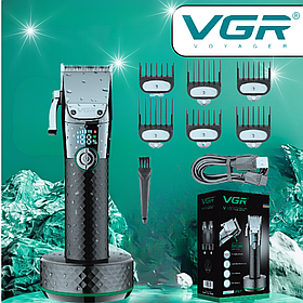 Машинка для стрижки триммер VGR V-682 з LED-дисплеєм водозахистом IPX7 ємним акумулятором та 6 насадками