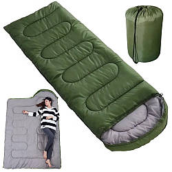 Зимовий спальний мішок з капюшоном до -25°C, HYA006, 220х80см, Зелений / Туристичний спальник ковдра