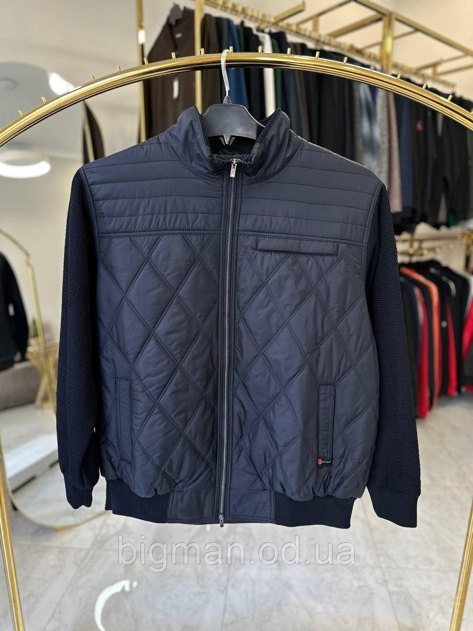 Чоловіча куртка з в'язанним рукавом Олсер 4118 батал 6-10XL синя