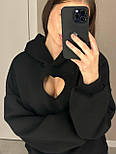 Жіноче тепле худі на флісі з капюшоном і вирізом на грудях (р. 42-46) 18043418, фото 2