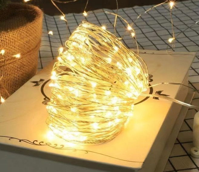 Світлодіодна гірлянда USB 10 м 100 LED від Power bank теплий білий з пультом керування роса