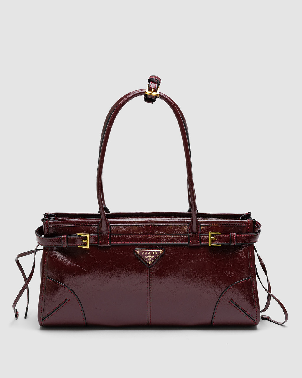💎 Prada Medium Leather Handbag Burgundy, фото 1