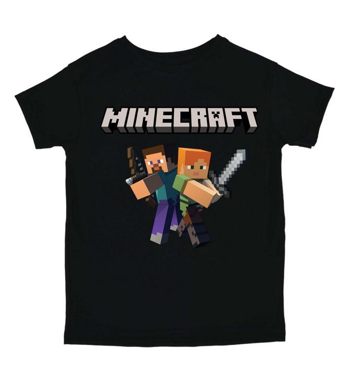 Дитяча футболка Minecraft з принтом Стіва та Алекса і лого Майнкрафт
