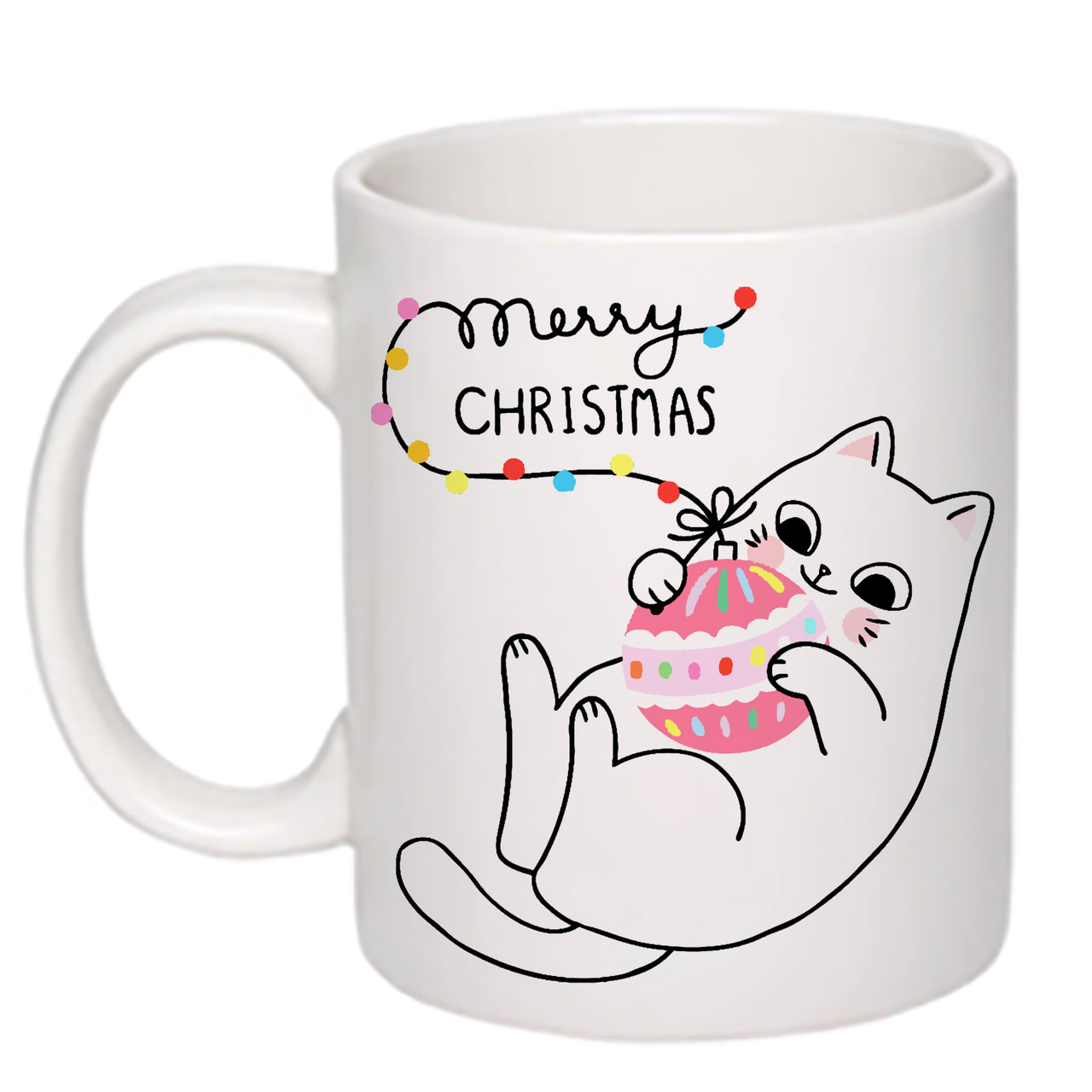 Чашка з друком "Marry Christmas cat" 330мл (колір білий) (21219)