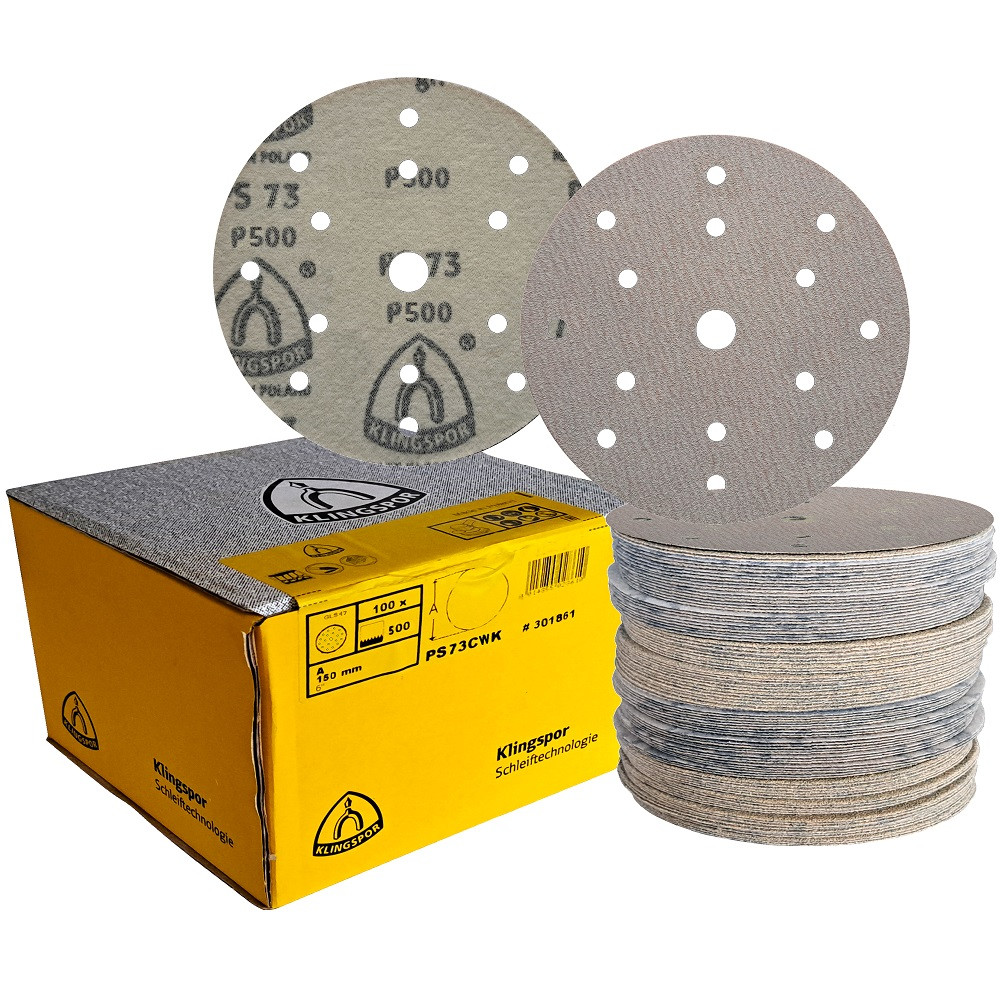 Абразивні водостійкі диски P500 d150мм з покриттям на папері та липучкою Velcro Klingspor PS 73 CWK 100шт.