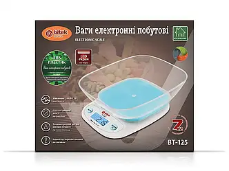 Ваги електронні побутові 7кг кухонні з прямокутною чашею BITEK BT-125 40шт 6506