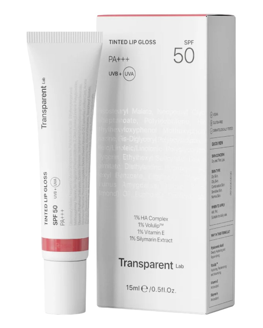 Бальзам для губ Transparent Lab Tinted Lip Gloss рожевий Rose SPF50 15 мл, фото 1