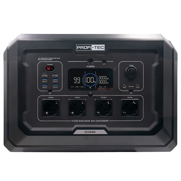 Портативна зарядна станція PROFI-TEC PPS2500 LiFePO₄ (2500 Вт батарея 2048 Вт⋅год)