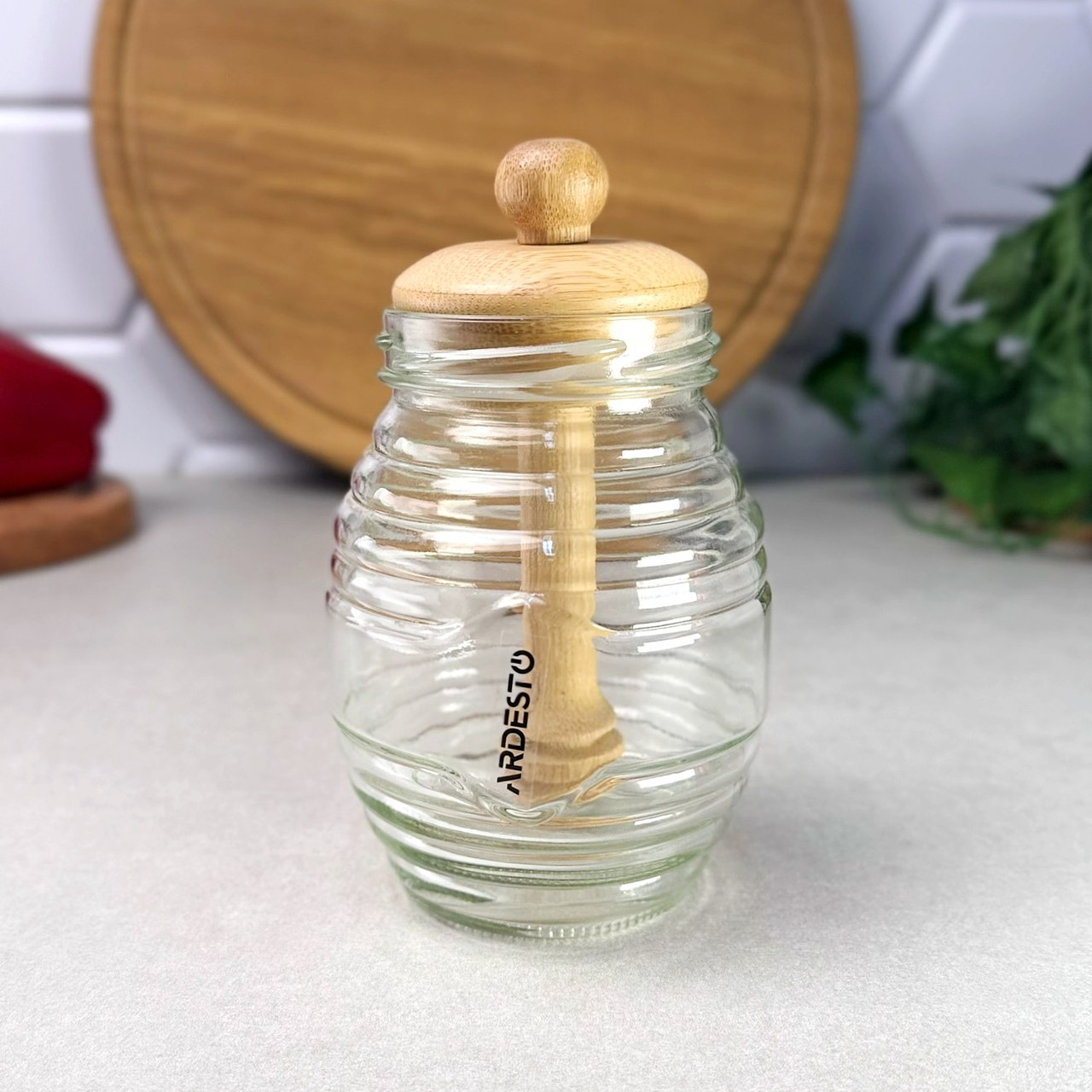 Скляна банка для меду з бамбуковою паличкою Ardesto Midori