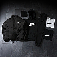 Зимовий комплект Nike 6в1 спортивний костюм (худі та штани) + тепла курта + дві футболки + шапка Набір одягу на зиму