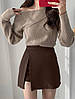 Жіноча стильна коротка спідниця-шорти з костюмки на високу посадку з розрізом, фото 3