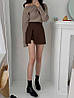 Жіноча стильна коротка спідниця-шорти з костюмки на високу посадку з розрізом, фото 5