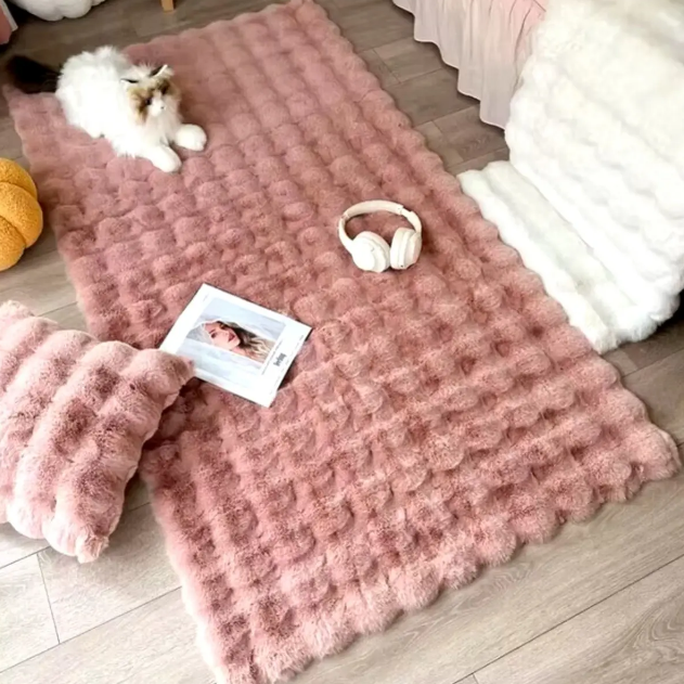 Килимок приліжковий для дому "Кролик" 150 х 200 см Рожевий, килимок у туалет або на балкон хутряний, поліестер, фото 1
