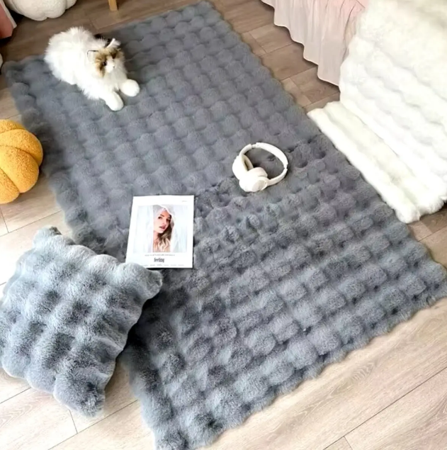 Килимок приліжковий для дому "Кролик" 150 х 200 см Сірий, у туалет або на балкон хутряний, поліестер, фото 1