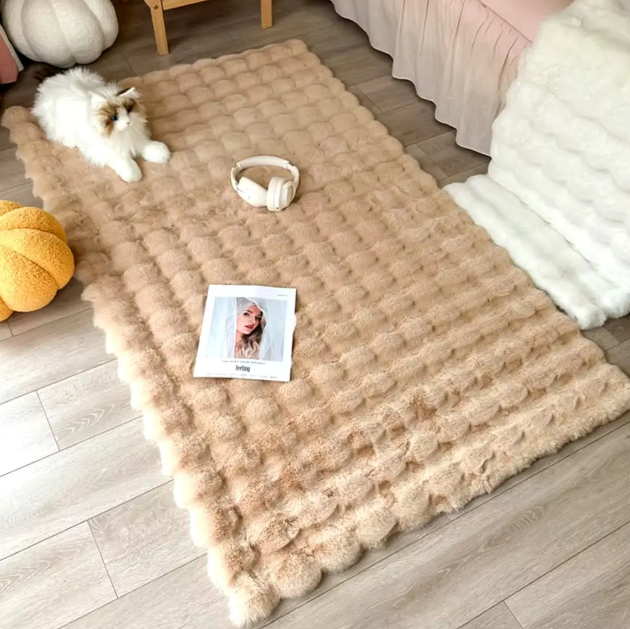 Килимок приліжковий для дому "Кролик" 100 х 200 см Бежевий, у туалет або на балкон хутряний, поліестер, фото 1