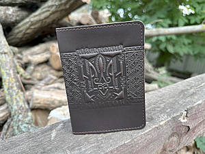 Обкладинка ВІЙСЬКОВИЙ КВИТОК шкіряна коричнева з Гербом України Тризуб тиснення