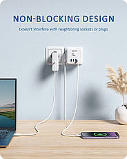 Безпечний трійник LENCENT на 3 розетки, 3 USB-A, 1 USB-C, кнопка вимкнення, фото 3