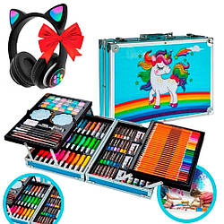 Набір для малювання 145шт + Подарунок Навушники VZV-23M / Дитячий набір для творчості / Набір художника