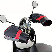 Теплий захист рук на кермо мотоцикла чорно-червоний шкірозамінник, хутряний (к-т 2 штуки)