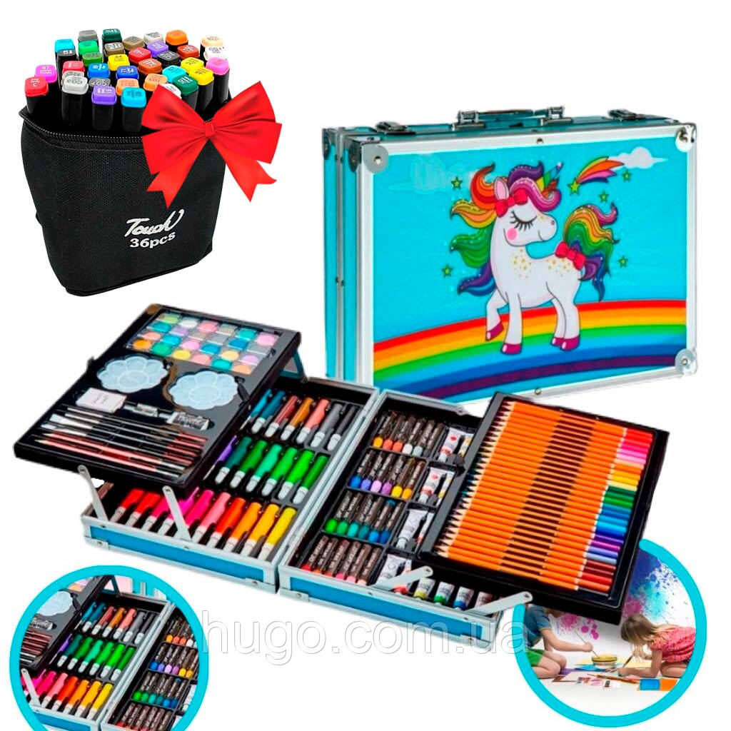 Набір для малювання 145шт + Подарунок Скетч маркери 36шт / Дитячий набір для творчості / Набір художника, фото 1