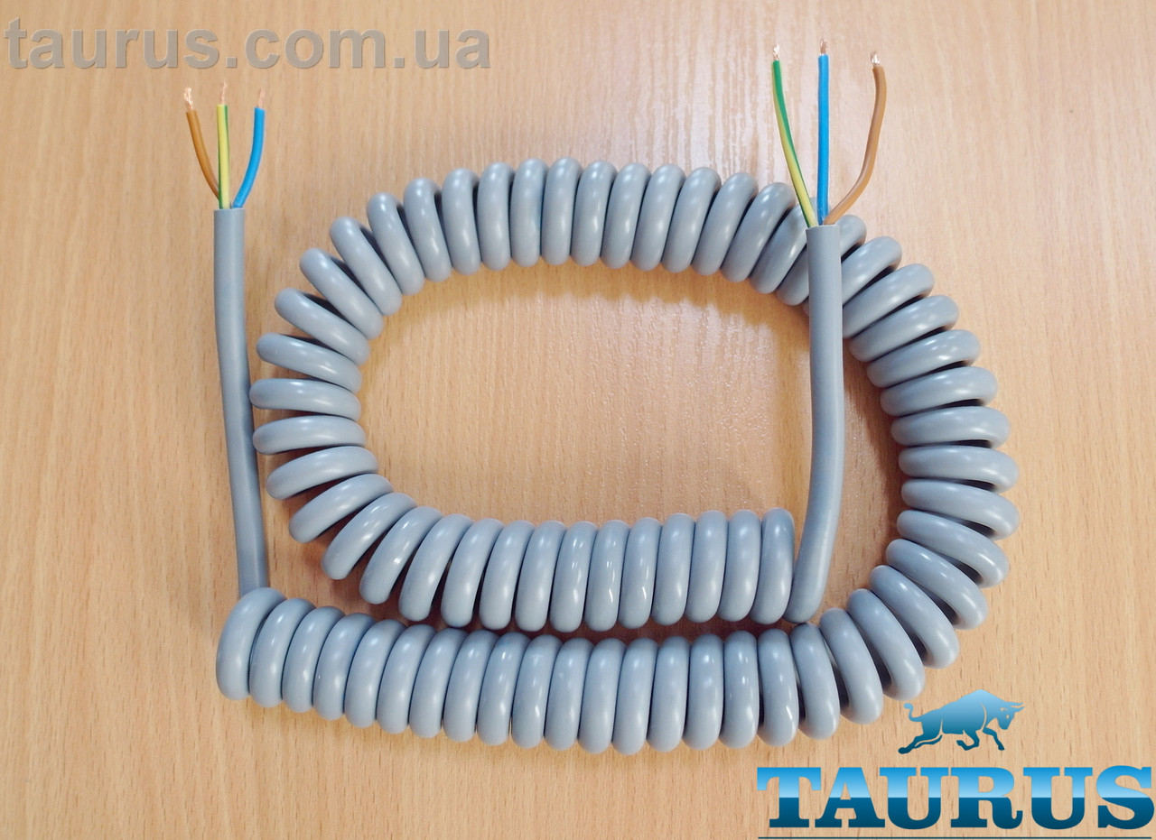 Кабель спіральний сірий ThermoPulse Gray 0.5m із заземленням. Розтягнення до 3 м; Мідь. 3х0.75; до 2000W