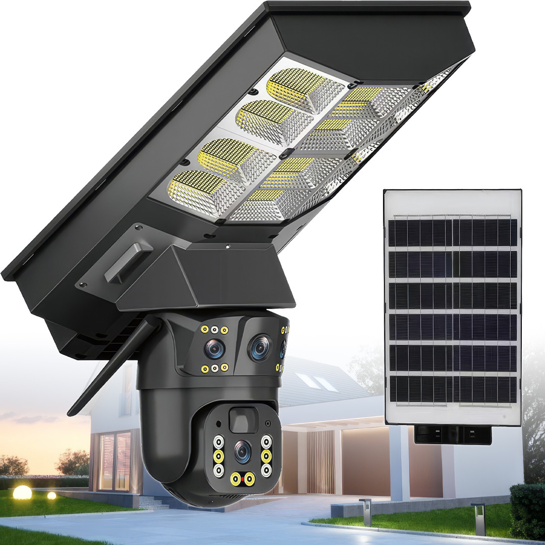 Камера відеоспостереження 4Мп на 2 об'єктиви з LED ліхтарем та сонячною панеллю SPM-XA01 T19-4G WiFi + 4G, фото 1