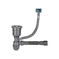 Сифон для кухонної мийки Lidz LK16 Bruch PVD, випуск 115 мм колбовий з квадратним переливом Grey