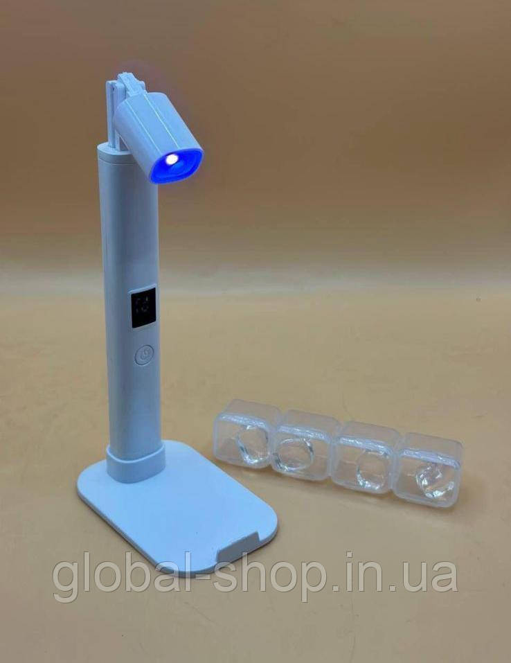 Портативна манікюрна лампа-ліхтарик для нігтів на підставці + силіконові штампи 4 шт., Uv/Led lamp 1W