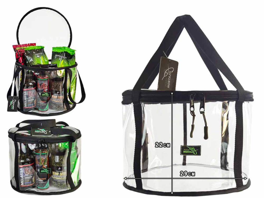 Сумка відро ПрофМонтаж для прикормки з кришкою прозоре 29х22см