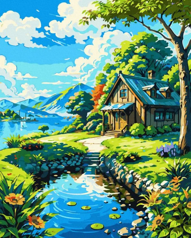 Розмальовки з цифр для дорослих Будинок в горах 40х50 Rainbow Art GX47333 Картина за номерами пейзаж вертикальна, фото 1
