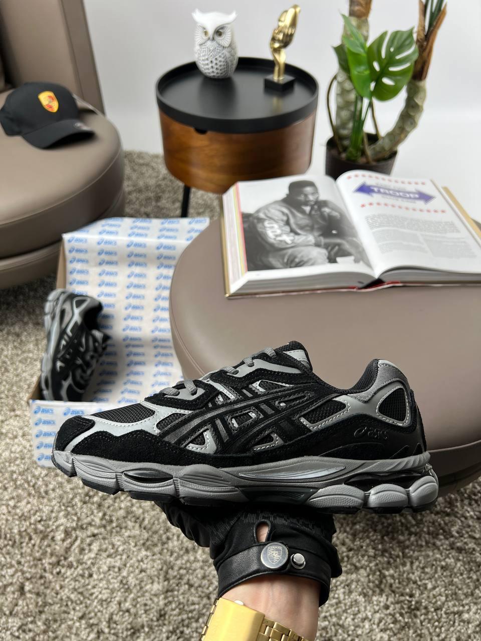 Чоловічі кросівки ASICS Gel-NYC Black Grey, чоловічі кеди Асікс текстиль шкіра замша чорні. Чоловіче взуття