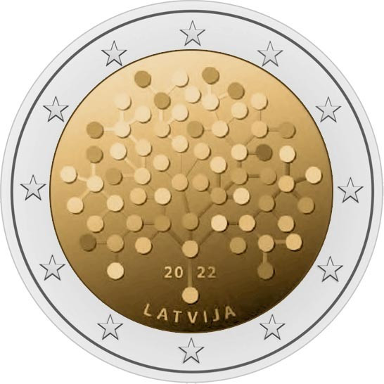 Монета Латвії 2 євро 2022 р. Фінансова грамотність, фото 1