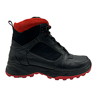 Зимові чоловічі черевики із чорної шкіри із червоними вставками на спортивній підошві «Style Shoes», фото 2