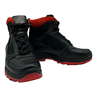 Зимові чоловічі черевики із чорної шкіри із червоними вставками на спортивній підошві «Style Shoes», фото 3