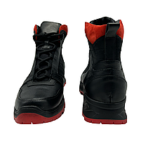 Зимові чоловічі черевики із чорної шкіри із червоними вставками на спортивній підошві «Style Shoes», фото 4