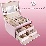 Шкатулка футляр скринька для коштовностей прикрас рожева Beautylushh 6400, фото 7